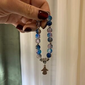 Blue and Purple Beaded Bracelet with angel charm